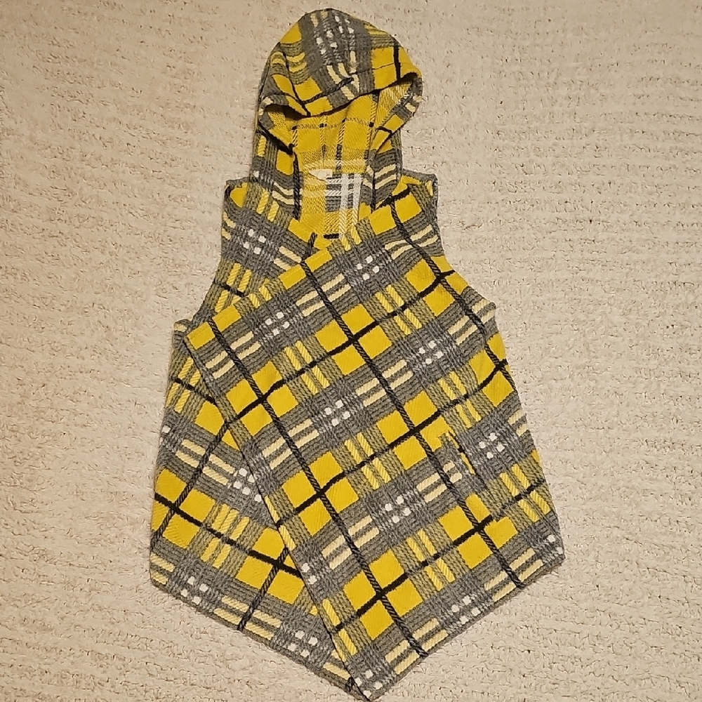Hem & Thread Yellow and Gray Plaid Hooded Vest